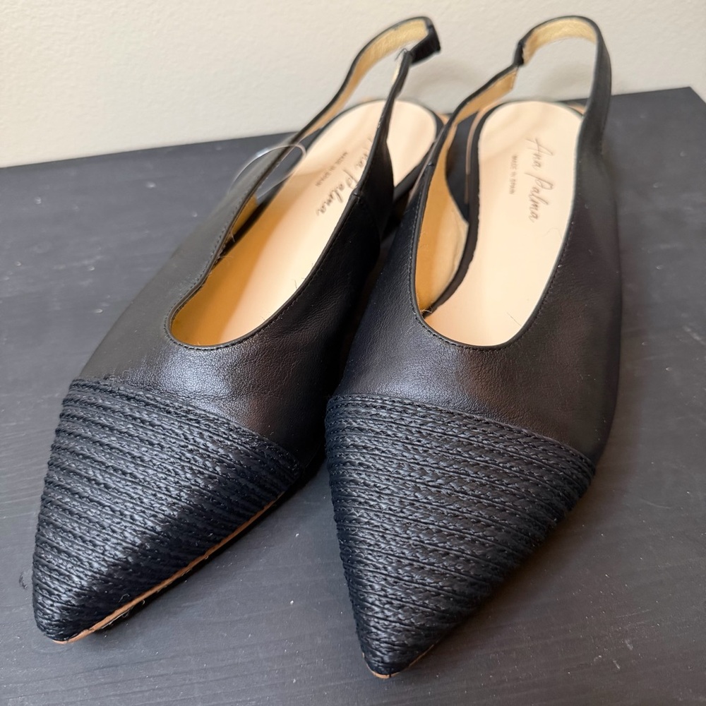 NEW! Ana Palma Flats Women’s Luxury Black Leather Pointed Slingback Size 40 / 9